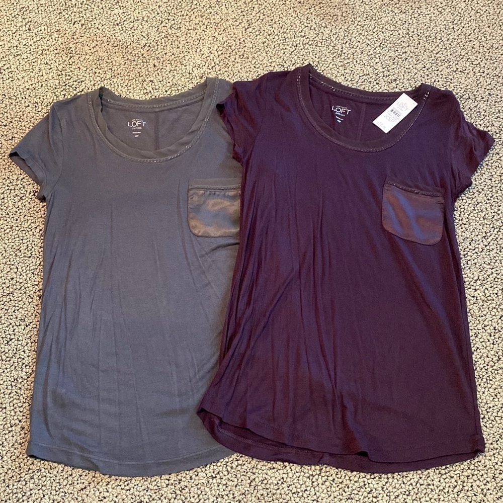NWT Bundle of 2 Loft Short Sleeved Shirts Gray & Purple Size XSP